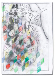 Papierarbeit Kuhlmann o.T.(Flasche, Stilleben/Marc)