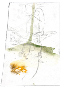 Papierarbeit Kuhlmann o.T. (der engel hinter dem stamm)